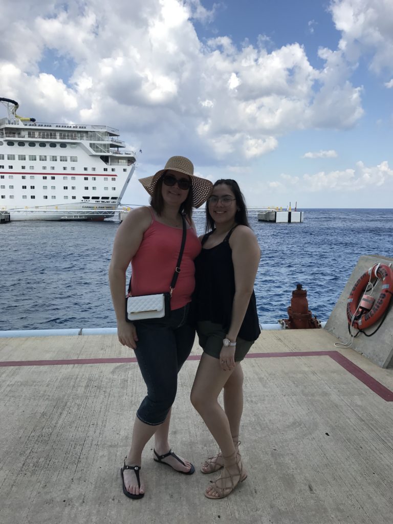 Sandy Perez-Navarro, travel photo in front of cruise ship