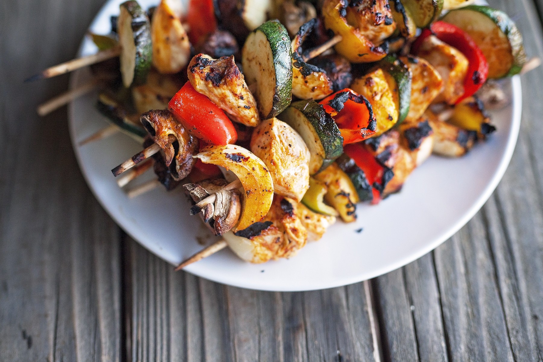 grilled vegetable and chicken kabobs